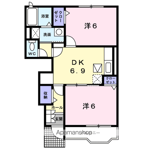 サン・イーストB(2DK/1階)の間取り写真