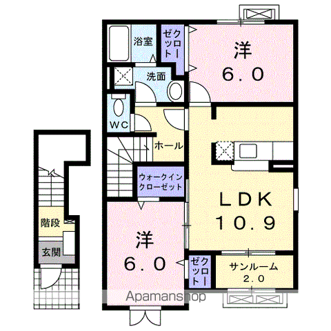 グリーン・フィールズNⅢ(2LDK/2階)の間取り写真