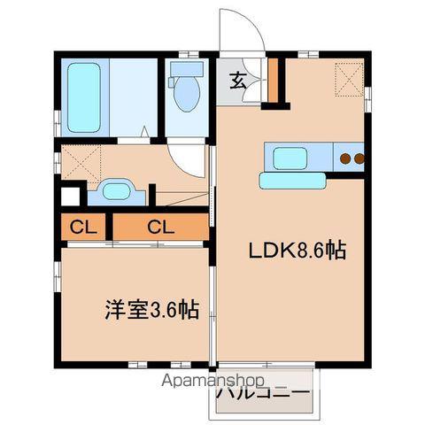 ケイリュウⅢ(1LDK/2階)の間取り写真