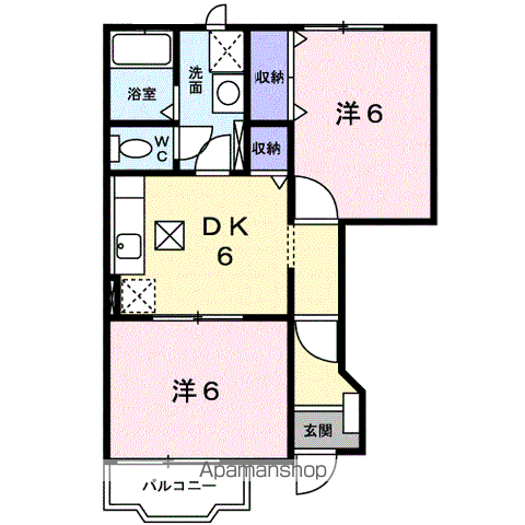 カロスⅠ(2DK/1階)の間取り写真