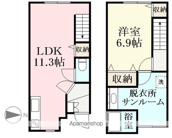 デュープレックス(1LDK/1階)の間取り写真