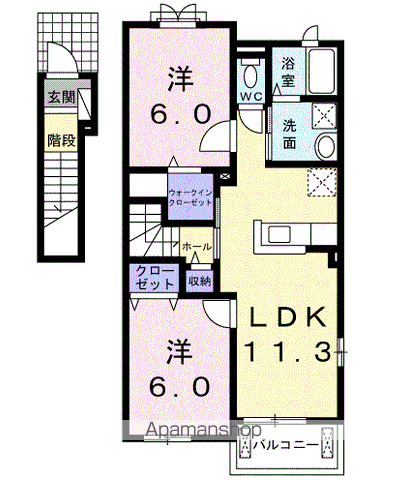 ホープヒルズA(2LDK/2階)の間取り写真