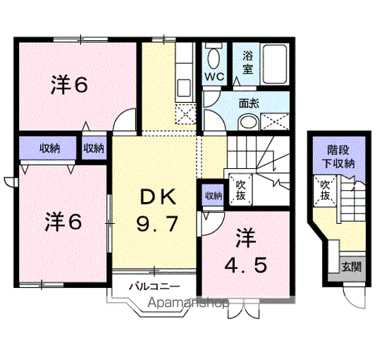 ブリッサ日高Ⅱ(3DK/2階)の間取り写真