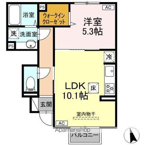 ラピルデ小原田(1LDK/1階)の間取り写真