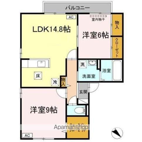 プラザ・ルミエール B棟(2LDK/1階)の間取り写真