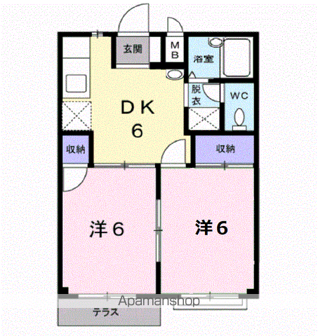 お花畑ハイツC棟(2DK/1階)の間取り写真