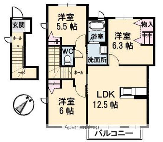 ベラージオC棟(3LDK/2階)の間取り写真
