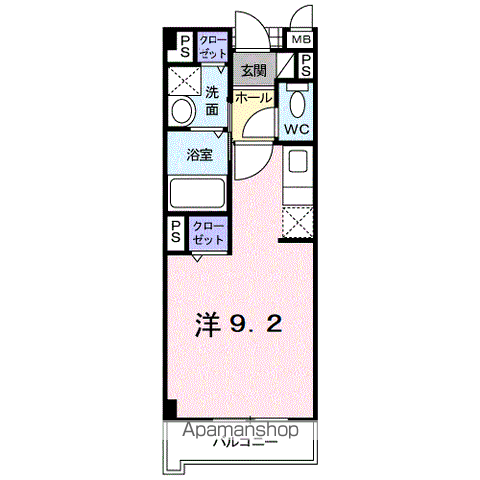パークサイドKS(ワンルーム/1階)の間取り写真