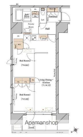 ブランシエスタ浅草蔵前(2LDK/9階)の間取り写真