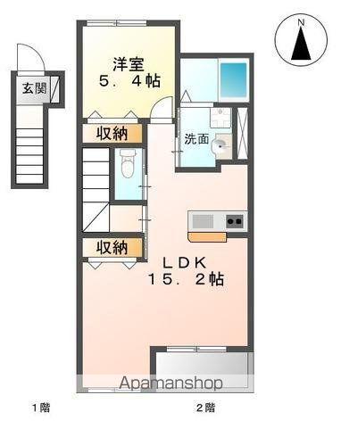 ハピネス古高松(1LDK/2階)の間取り写真