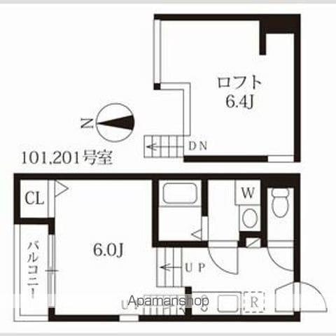ハーモニーテラス姫宮町(1K/2階)の間取り写真
