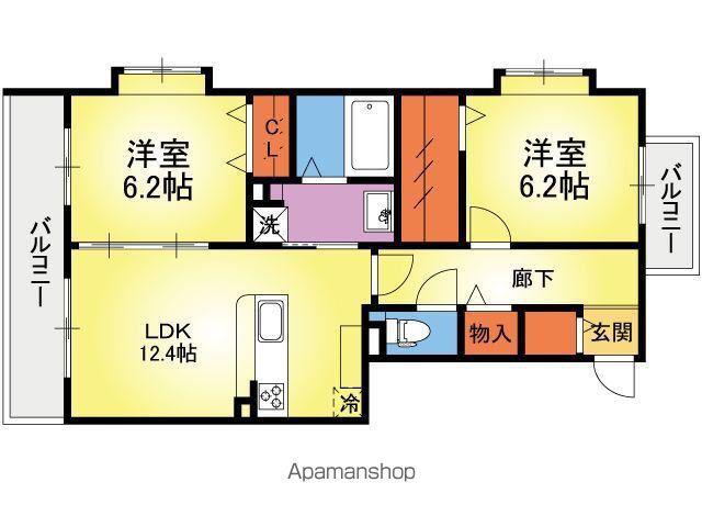 グランコート七隈(2LDK/3階)の間取り写真