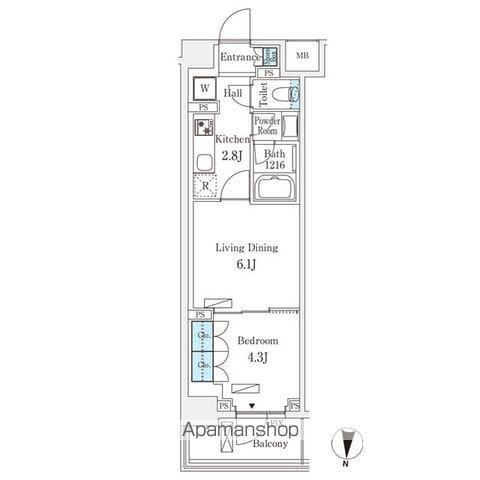 フロンティアレジデンス錦糸公園(1LDK/6階)の間取り写真