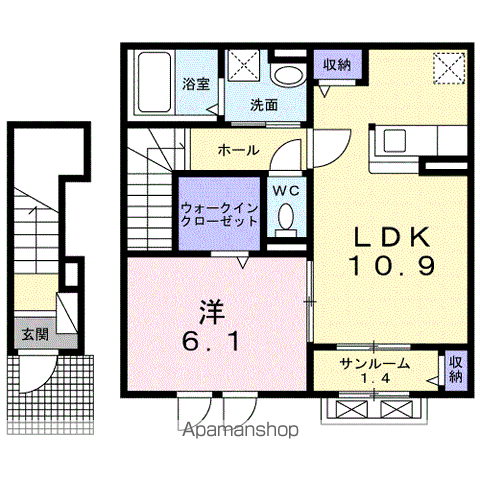 ピアチェーレ(1LDK/2階)の間取り写真