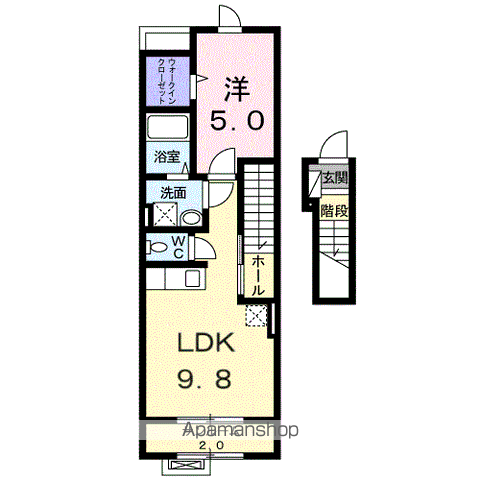 ステイブル2(1LDK/2階)の間取り写真