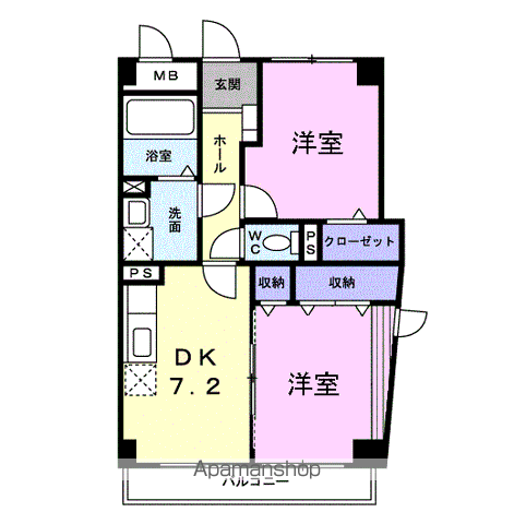 サンハイム宮千代(2DK/3階)の間取り写真