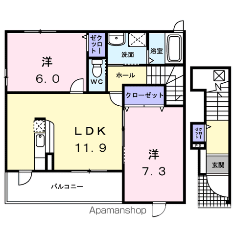 リガーレユーユー1番館(2LDK/2階)の間取り写真