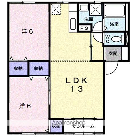 キーウエストB(2LDK/2階)の間取り写真