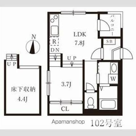 ハーモニーテラス御器所(1LDK/1階)の間取り写真