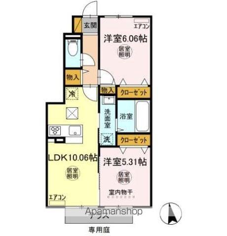 エオス パーラー影山(2LDK/1階)の間取り写真