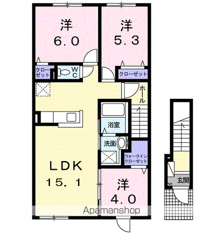 ル・レーヴⅠ(3LDK/2階)の間取り写真
