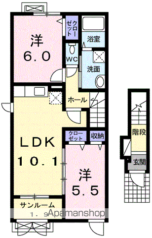 アンジール ハーネ(2LDK/2階)の間取り写真
