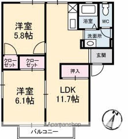 グレースフジ B棟(2LDK/2階)の間取り写真