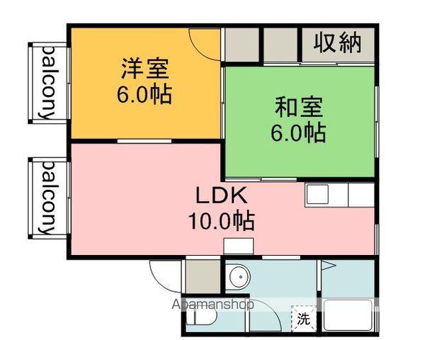 神賀グリーンハイツ6号棟(2LDK/2階)の間取り写真