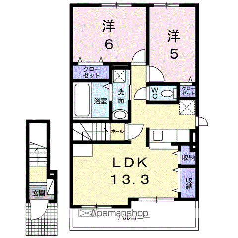 グレイス太田Ⅰ(2LDK/2階)の間取り写真