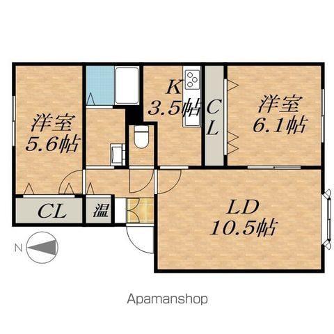 ヴィラ円山2(2LDK/2階)の間取り写真