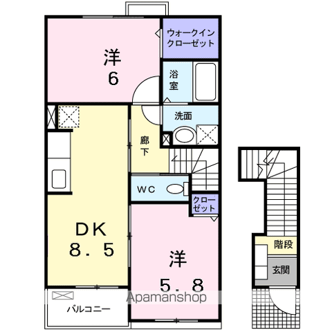 クレアトゥール1(2DK/2階)の間取り写真