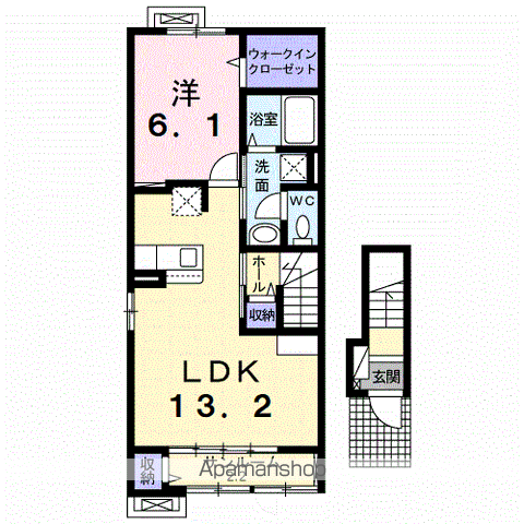 カインドハウスⅢ(1LDK/2階)の間取り写真