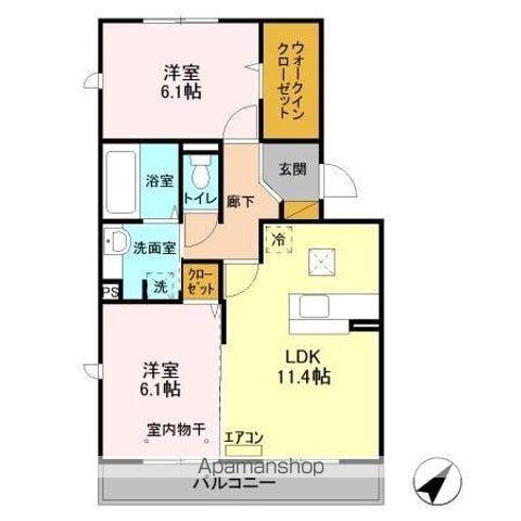 セルリアA棟(2LDK/1階)の間取り写真