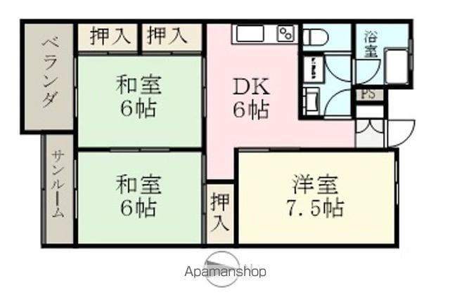 サンシャイン二の宮(3DK/6階)の間取り写真