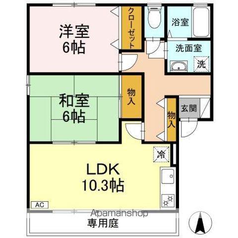 ラポール宮内 B棟(2LDK/1階)の間取り写真