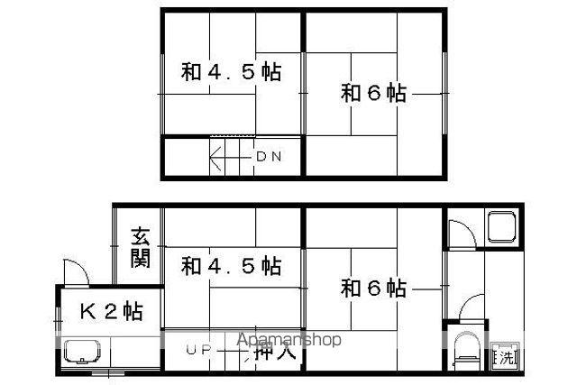 山陰本線 太秦駅(JR) 徒歩7分 2階建 築77年(4K)の間取り写真