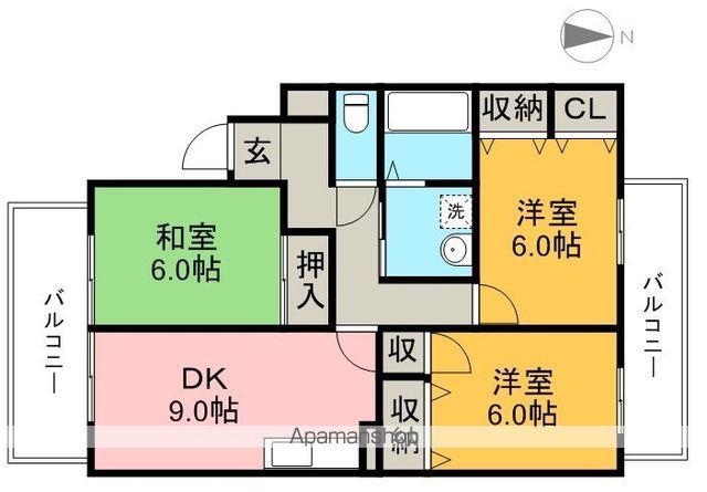 セゾン・メルヴェーユ冬棟 B(3LDK/2階)の間取り写真
