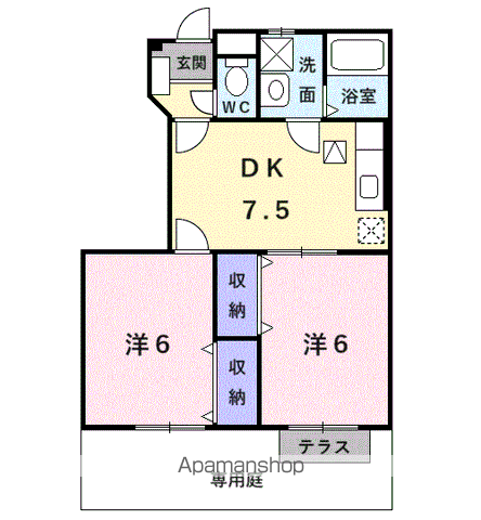 グラシューメゾン北館(2DK/1階)の間取り写真
