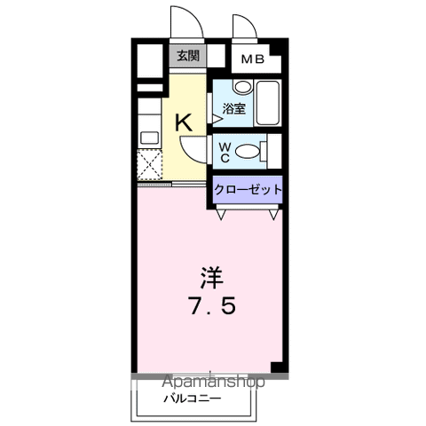 アクシスⅡ(1K/1階)の間取り写真