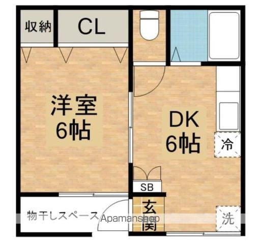 ヒルズB(1DK/1階)の間取り写真