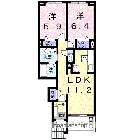 プラシード江津B(2LDK/1階)の間取り写真