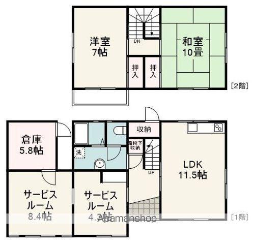 静岡鉄道静岡清水線 新清水駅 バス乗車時間:7分 港橋バス停で下車 徒歩3分 2階建 築47年(2SLDK)の間取り写真