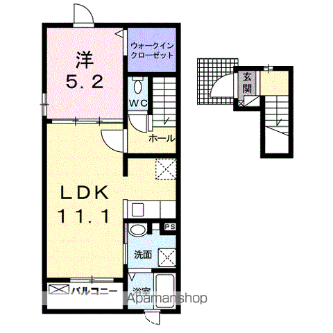 ラ・ベレッサ(1LDK/2階)の間取り写真