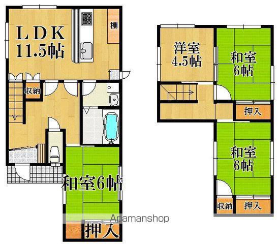 近鉄橿原線 西ノ京駅 徒歩13分 2階建 築49年(4LDK)の間取り写真