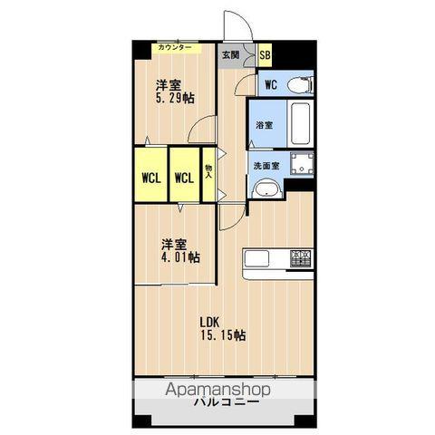 LIBTH上牟田ウエスト(2LDK/4階)の間取り写真