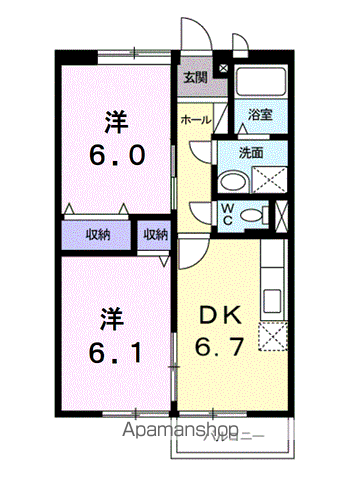 シャト-野口Ⅱ(2DK/1階)の間取り写真