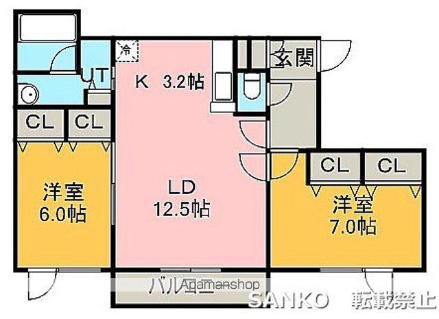 パルミラタウンC5(2LDK/1階)の間取り写真