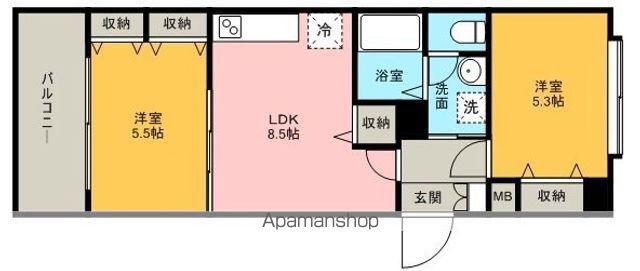 グランパーク天神B棟(1LDK/13階)の間取り写真