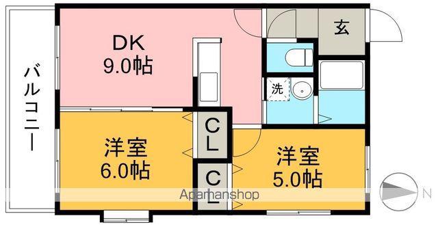 ハイツ六泉Ⅲ(2DK/4階)の間取り写真