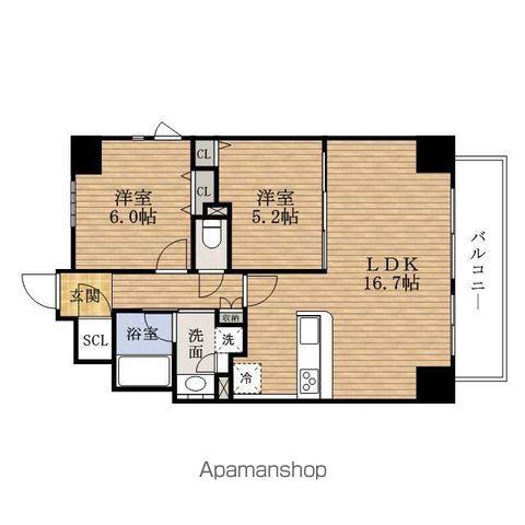 PRESSANCE心斎橋レヨン(2LDK/13階)の間取り写真